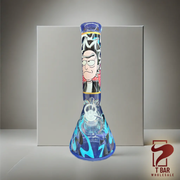 14" Rick & Morty Glow in the Dark 9mm Glass Bong | Thick & Durable Smoking Pipe | Balck and Blue