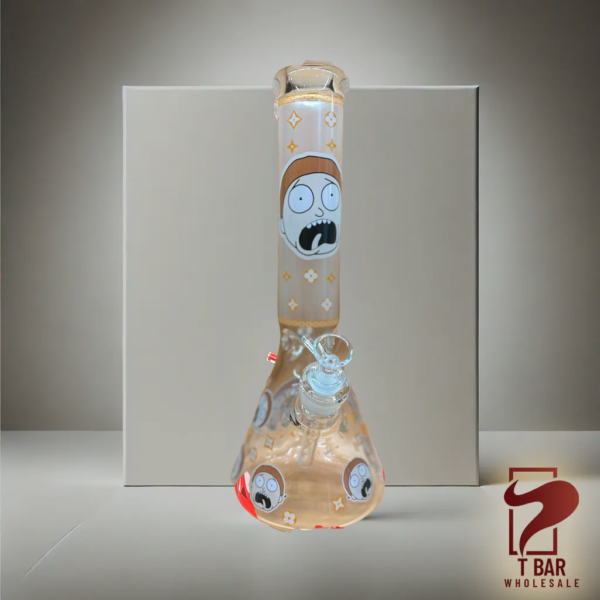 14" Rick & Morty Glow in the Dark 9mm Glass Bong | Thick & Durable Smoking Pipe | Stars Orange